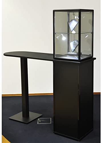 MHN Aufsatzvitrine mit Unterschrank & Theke – Kompakte, abschließbare Glasvitrine für Ausstellung, 41 x 41 x 63 cm - Sicherheitsglas, Aluminiumrahmen, mit LED Beleuchtung