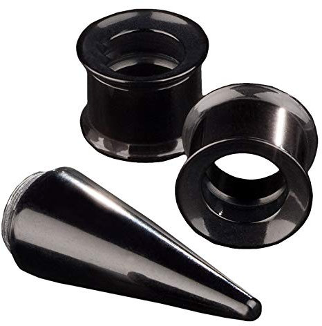 viva-adorno 3er Set Acryl Dehnungsset 1 Dehnungsstab + 2 Flesh Tunnel Plug Innengewinde schwarz weiß Größe 3-18mm EX9, schwarz 10mm