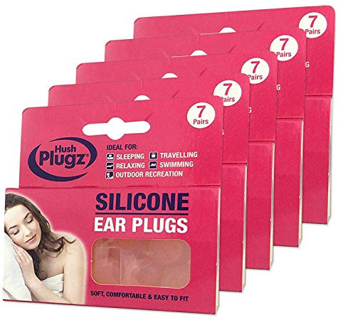 Hush 7 Pairs Plugz Silicone Earplugs - Pack of 7 (5 Packs)