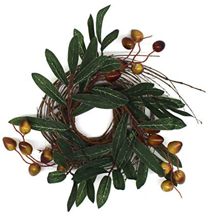 CVHOMEDECO. Rustic Country Artificial Olive Branch and Twig Wreath, Year Round Full Green Wreath for Indoor or Outdoor Display, 9-Inch
