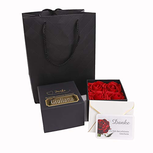 Romeo&Love Infinity Rosenbox Flowerbox Blumenbox Deko Rosen Box 4 Rote Ewige Rosen MIT Wunsch Gravur Jahrestag Geburtstag Hochzeit Muttertag Valentinstag Danke Geschenk