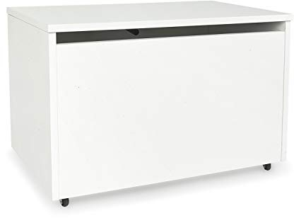 Leomark große Holzspielzeugkiste auf Rädern, Sitzbank mit Stauraum, Spielzeugkiste mit Deckel, Kinderbank - Truhenbank für Kinder, weiße Aufbewahrungsbox 91L, Höhe: 46 cm