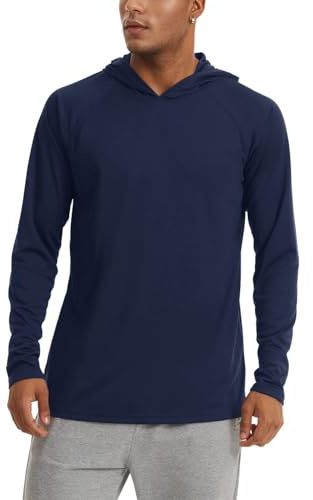 Kefitevd Snabbtorkande huvtröjor för män, lätta vandringshuvtröjor, tunna ventilerande toppar, utomhus, badskjortor, marinblå, 3XL