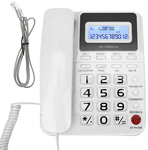 fasient1 Téléphone Filaire Fixe, Grand Bouton de Bureau Filaire Affichage d'identification de l'appelant de téléphone Fixe avec enregistreur d'appels, Calculatrice, Haut-Parleur pour hôtel (Blanc)