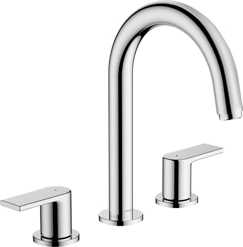 hansgrohe 3-Loch Waschtischarmatur Vernis Shape, Wasserhahn Bad mit Auslauf Höhe 150 mm, mit Zugstange, Badarmatur wassersparend, Chrom