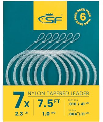 SF Vorgebundene Schlaufe zum Fliegenfischen, konisch, Nylon, transparent, für Forelle, Süßwasser, Salzwasser, Knochenfisch, Barsch, Lachs, Stahlkopf, 2,5 m, 3 m, 3,6 m, 4,6 m, 0 x 1 x 2 x 3 x 4 x 5 x