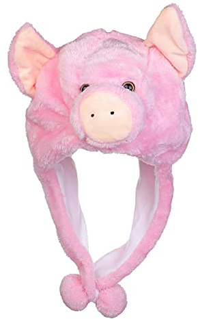 Bigood Chapeau en Peluche 2 en 1 Echarpe Bonnet Animal Oreilles Cosplay Déguisement Enfant Adulte Chaud Hiver Cochon Rose