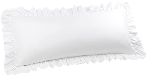 PiccoCasa Soft Microfiber Plain Bolster Pillowcase with Decorative Ruffle and Envelope Closure Full Body Pillow Case Cover White 20x55 (4ft 6in)
