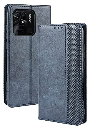 PEIYE Cover Pelle per Xiaomi Redmi 10C, Portafoglio PU Pelle Slot Schede, Custodia Cavalletto Stile Libro Chiusura Magnetica, Flip Case -Blu