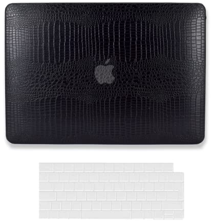 AUSMIX Kompatibel mit MacBook Air M3 M2 13.6 Zoll 2024-2022 Freisetzung A3113 A2681 Clip Retina Display und Touch ID, Air 13.6 Hülle, Krokodilleder Hartschalenhülle & Tastaturabdeckung, Leder schwarz