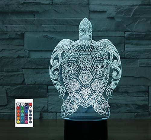 SUPERRUIDALONG 3D Marine Life Turtle Fernbedienung 16 Farben Nachtlichter Illusion Acryl LED Tisch Nachttischlampe Kinder Schlafzimmer Schreibtisch Dekor Geburtstag Geschenke Spielzeug für Kinder