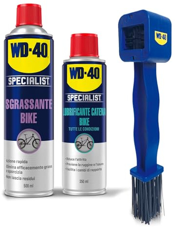 WD-40 Specialist Kit Manutenzione Catena Bici - Sgrassante 500ml + Lubrificante 250ml + Spazzola 4 Lati - Per Mountain Bike, Bici da Corsa, E-Bike - Azione Rapida Anti-Usura