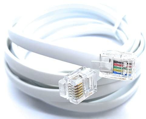 DRUT 2m FLAT RJ12 to RJ12 6P6C Cable Lead, 6.5ft White | Plug to Plug RJ11, with 6 pin Wire