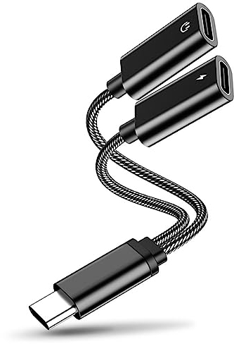 JIEYUCHU 2 in 1 Adattatore USB C Cuffie, Adattatore USB C a Dual USB C, Cavo Audio Hi Fi con Porta di Ricarica Tipo C per MacBook/Pad PRO/Air, Samsung Galaxy, Huawei, Xiaomi (Nero)