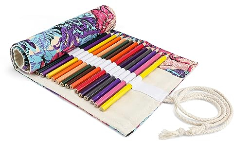 CHSEROK Rollmäppchen, 36 Loch Pinselrollen Beutel Segeltuch, Leinwand Pencil Wrap zur Aufbewahrung von Bleistiftskizzenstiften und Malstiften Verwendet Werden Kann