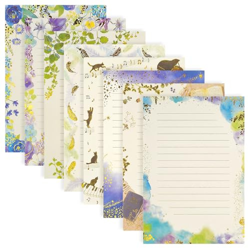 64 Sheets Stationary Letter Paper Set - A5 Cute Colored Gold Foil Stamping Fancy Lined Stationery Writing Paper for Writing Letters Scrapbook Poem Crafts Wedding Invitation Printing Supplies
