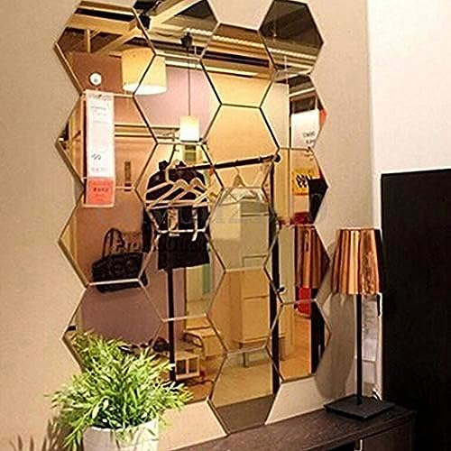 Spiegel Wandaufkleber, 12 Stück Sechseckige Spiegel Kunst DIY Home Dekoration Home Wohnzimmer Spiegel Fliese Schlafzimmer Sofa TV Hintergrund Wandaufkleber Dekoration Dekoration