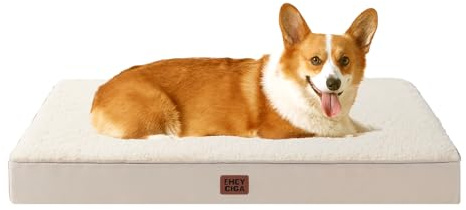 EHEYCIGA Lit orthopédique pour chien de taille moyenne 89 x 58 x 9 cm, coussin lavable et moelleux, matelas pour caisse, chameau
