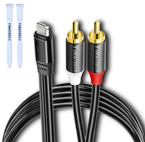 YIMATEECO Lightning auf Cinch Kabel [MFi Zertifiziert], RCA auf iOS Adapter 2RCA Audiokabel Stereo Aux Y Splitter Adapterkabel für Hi-Fi Verstärker, Kompatibel mit iPhone IOS(1M Lightning auf 2RCA)