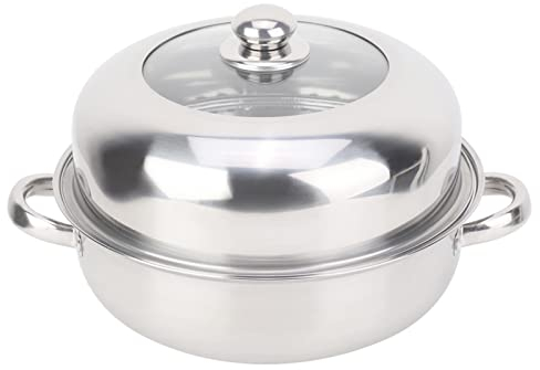 XIASABa Steamed Couscous Pot 28cm Stainless Steel Single Layer Fondue Food Pot Stove Home Cooking Cookware