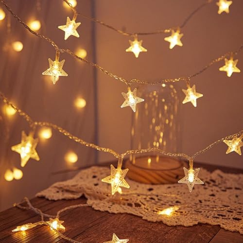 LiyuanQ Fairy Lights Plug in, 60 LED Star String Lights Mains Powered 8 Modes Waterproof Indoor Outdoor Lights for Bedroom Wedding Party Christmas Decoration (Warm White)