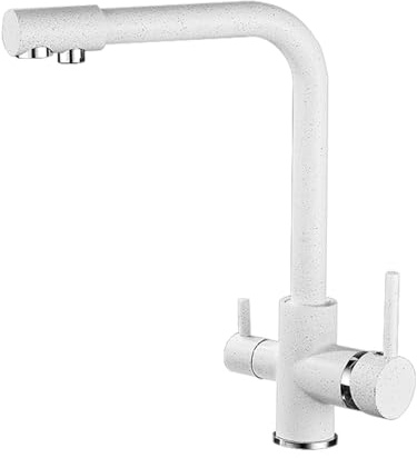 XJTNLB Rubinetto a 3 Vie per Depuratore Osmosi Bianco Rubinetto per Lavello Cucina con Doppia Leva Rubinetti da Cucina a 3 Vie Doppio Beccuccio