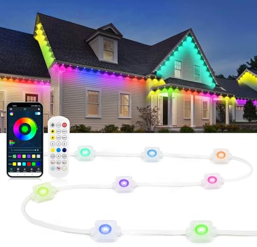 Permanent Outdoor Lights 15M, Smart RGBIC Eaves Lights 30 LED, Outdoor Lighting Color Changing, Multiple Modes, APP & Remote Control, LED Strip Wall Lights Waterproof for Eaves, Garden, Party Decor