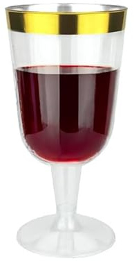 DECORLINE 50 stycken vinglas med guldkant, 180 ml vinmugg av plast, återanvändbar fest, vinbägare med handtag, okrossbara dricksglas, BPA-fri | Perfekt för cocktail, rött vin och vitt vin