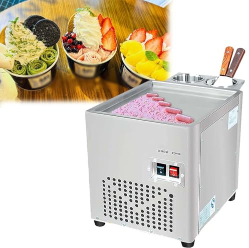 RayGenius MáQuina para Hacer Helados Enrollados Comercial, MáQuina para Hacer Helados De 30x25 Cm, MáQuina para Hacer Helados Salteados De Acero Inoxidable para Bares, CafeteríAs, Tiendas De Postres.