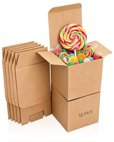 50 Stück Mini-Geschenkboxen, braune kleine Pappschachteln, Papier-Geschenkbox mit Deckel, Bastel-Cupcake-Boxen, faltbare Retro-Geschenkboxen Bastelkarton-Set Quadratisch(5 x 5 x 5 cm)