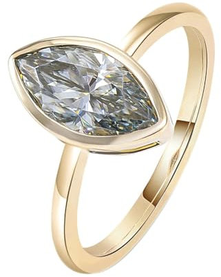 Stfery Bague de mariage en or 18 carats pour femme - Taille marquise - Gris clair - Moissanite - Bague de fiançailles vintage pour femme - Simple Dainty