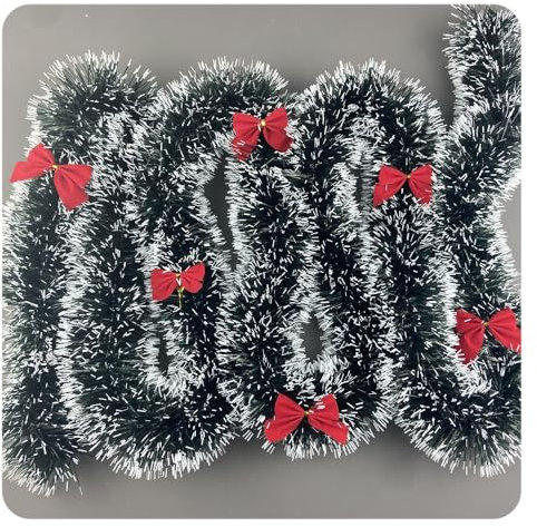 Yurosiay Weihnachtsgirlanden 2M Weihnachtsgirlande mit roten Schleifen Tannengirlande aus Kunststoff Christbaumgirlanden Schneegirlande Weihnachtsbaum Ornamente für Haus Treppen Weiß#1 1 Stück