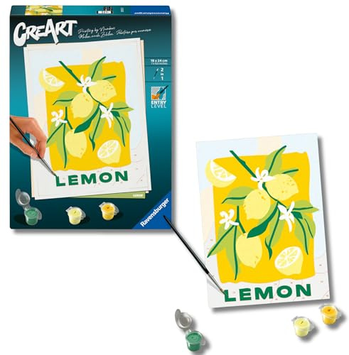 Ravensburger CreArt Zitronen - Malen nach Zahlen für Erwachsene | DIY Malset mit Pinsel und Acrylfarben, 18 x 24 cm, Geschenk für Frauen und Männer