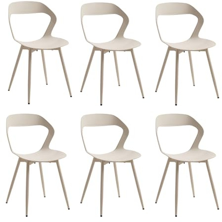 DEYARNA HOME Set di 6 Sedie da Pranzo in Plastica con Gambe in Metallo, Sedie Laterali Senza Braccioli per Sala da Pranzo, Cucina, Sala di Ricevimento, Soggiorno (Cachi)
