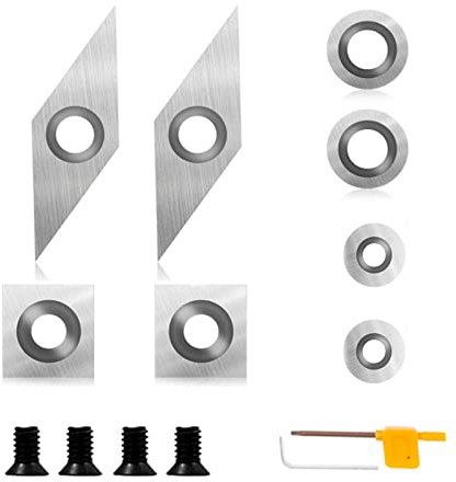 QPWYSH Holzmeißel, Hartmetall-Schneideinsätze-Set for Holzdrehmaschinen, Wendeschneidplatten, Schneidwerkzeuge, Ersatz mit Schraube, quadratisch, rund und Diamant-Finisher/Rougher/Detailer