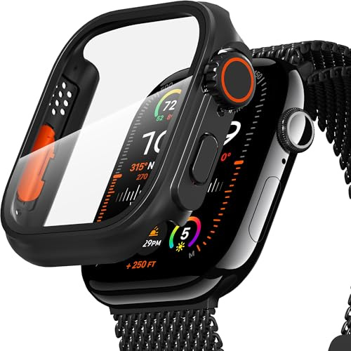 Diruite Hülle für Apple Watch Series 11/10 46mm Schutzhülle | Einzigartiges Design Ultradünne PC Case mit 9H HD Hartglas,Hohe Empfindlichkeit,Kratzfest,Rundum Displayschutz,Schwarz,46mm