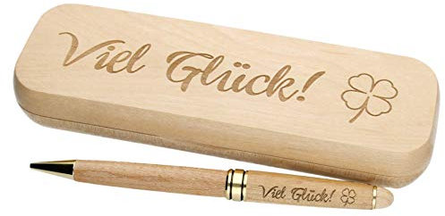 FORYOU24 Hochwertiger Kugelschreiber mit Gravur Viel Erfolg in Geschenk-Schachtel aus Holz die Geschenkidee Stift graviert
