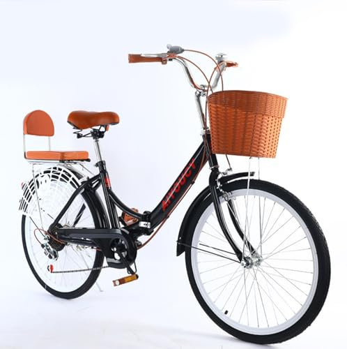 QXIWAOE Klapprad 24 Zoll Carbon Steel Speed City Fahrrad Tragbares leichtes Last Damen Princess Pendlerfahrrad