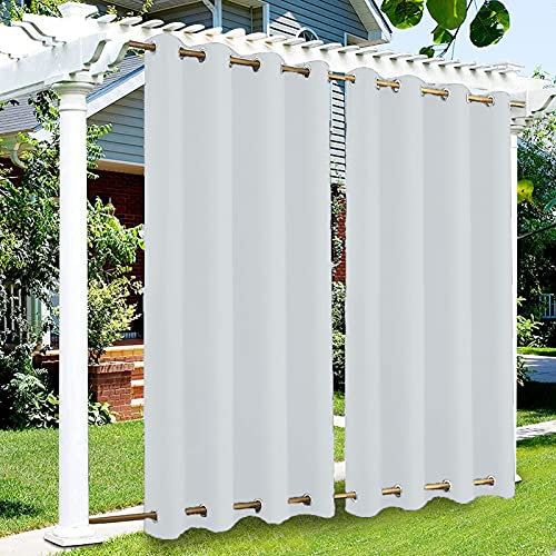 Wasserdichte weiße Outdoor-Vorhänge mit Ösen oben und unten, winddichtes Verdunkelungsdesign für Pavillon, wärmeisolierter Sichtschutz für Terrasse, 1 Paneel 119,4 x 149,9 cm