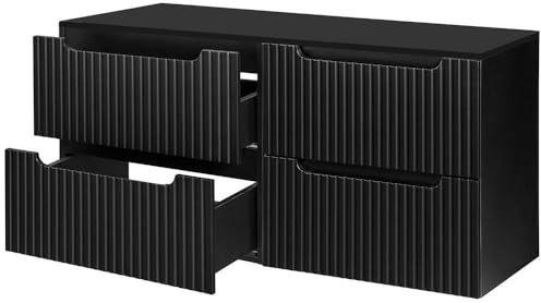 [en.casa] Mueble de Baño Bajo para Doble Lavabo Newport con Encimera de 120 cm Sin Recortes y 2 Armarios Suspendidos con 2-2 Cajones 120x60x40 cm MDF/Aglomerado - Negro