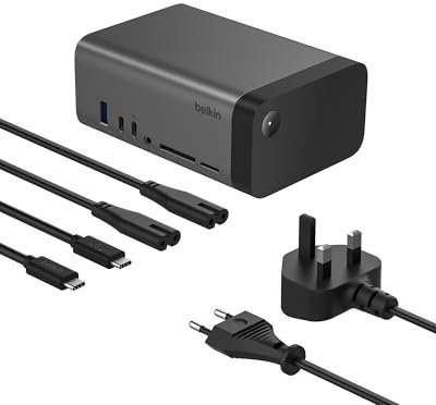 Belkin USB-C Hub, 11-in-1 Pro GaN Dock 150W, Multi-Port Docking Station w/USB-C, USB-A, Ethernet, SD, MicroSD, 3.5mm Port, 4K HDMI Ports for Triple Monitor Display - Compatible w/MacBook Pro & More