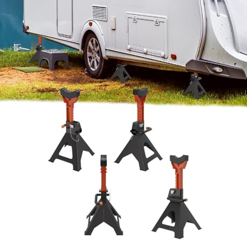 Aufun 4 Stück Stützböcke, Unterstellböcke 3T Tragkraft, Höhenverstellbar von 28-42 cm, mit Sicherungssplint & Rutschfesten Gummiauflagen, Profi Abstellbock für PKW, LKW & Wohnmobile