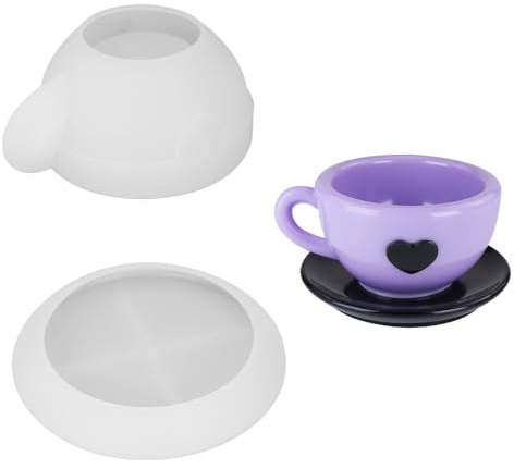 Cups Mould, Cup and Saucer Silicone Molds with Heart Shape Jewelry Tray Mould for Plaster Epoxy Resin DIY Craft Candle Flowerpot