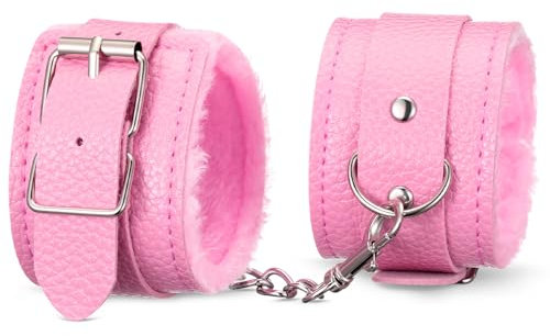 SATINIOR Fesseln Handschellen mit 2 Schlüsseln Plüsch Handschellen für Sexspielzeug für Paare Polizei Kostüm Accessoires für Halloween Party Cosplay Zubehör(Leder Stil,Rosa)