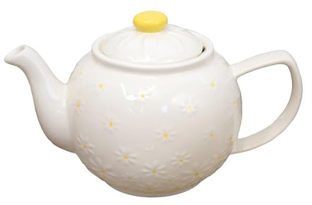 White Daisy 1 Litre Teapot 23x15x14cm Traditional Ceramic Embossed Flower 6 Cup Tea Pot