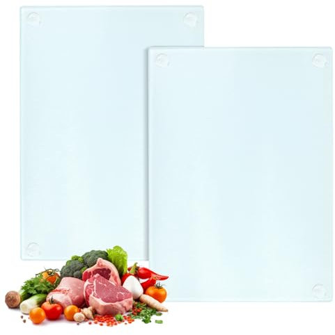 Planche à Découper en Verre 28x20cm, 2 Pièces Planche a Decouper Verre, Glass Cutting Board Chopping Board pour Couper la Viande, le Pain, les Légumes et Les Fruits
