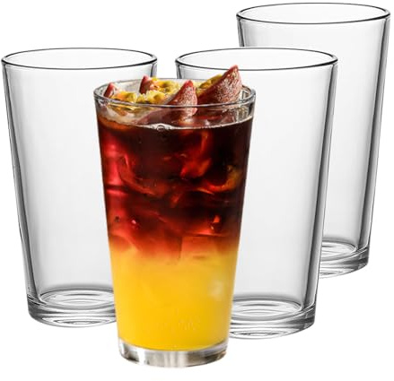 Jmtgamtgwj Juego de 4 vasos de whisky premium de 475 ml, vasos transparentes para cócteles, cerveza, zumo y bebidas diarias, aptos para lavavajillas, apilables, frigoríficos/congelador, sin plomo ni