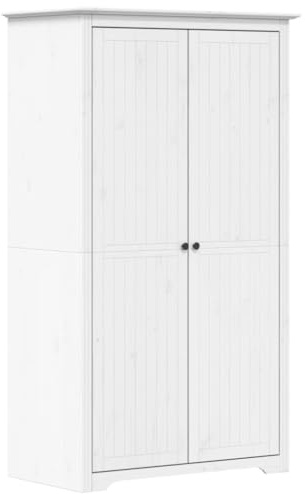Mehrzweckschrank, Kleiderschrank mit 2 Türen, Hochschränk, Drehtürenschrank, Haushaltsschrank Schrank Organizer für Schlafzimmer, Weiß 99x53,5x173 cm Massivholz Kiefer