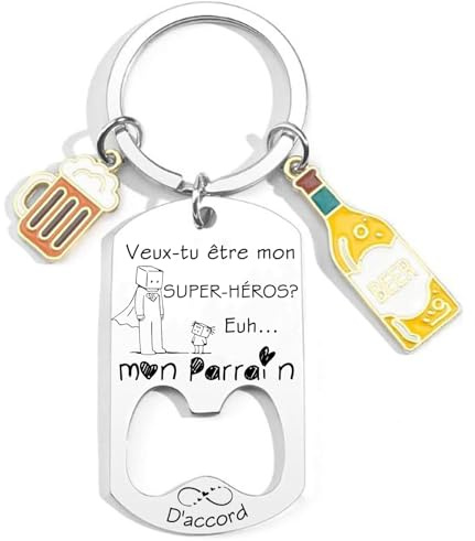 MNBVBV Cadeau Veux tu etre mon parrain Porte clef décapsuleur parrain Porte Clé Parrain Cadeau Parrain Demande Porte Clef Personnalisé Anniversaire cadeau parrain bapteme