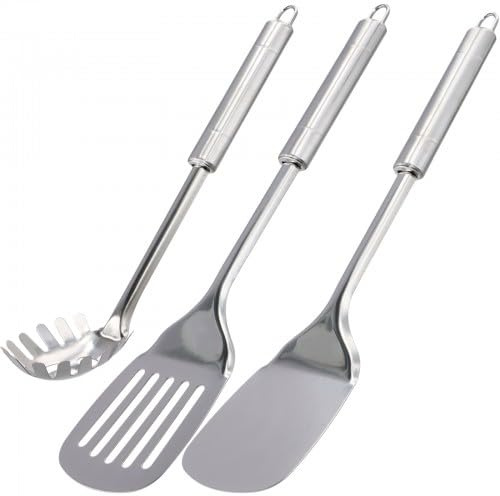 Juego de Espátulas de Acero Inoxidable, Resistentes al Calor y Antideslizantes, Incluye 3 Espátulas para Cocina Antiadherentes, Fáciles de Limpiar, Color Plateado